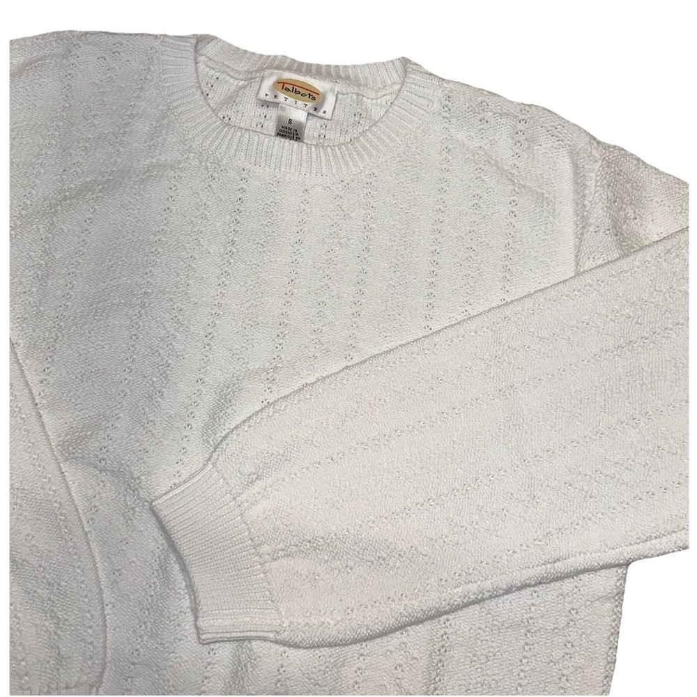 NWT Vintage Talbots White Cotton Cable Knit Crewneck Sweater‎ Women's Petite S
